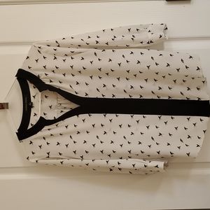 Cynthia Steefe Black and White Bird Print Blouse in Large
